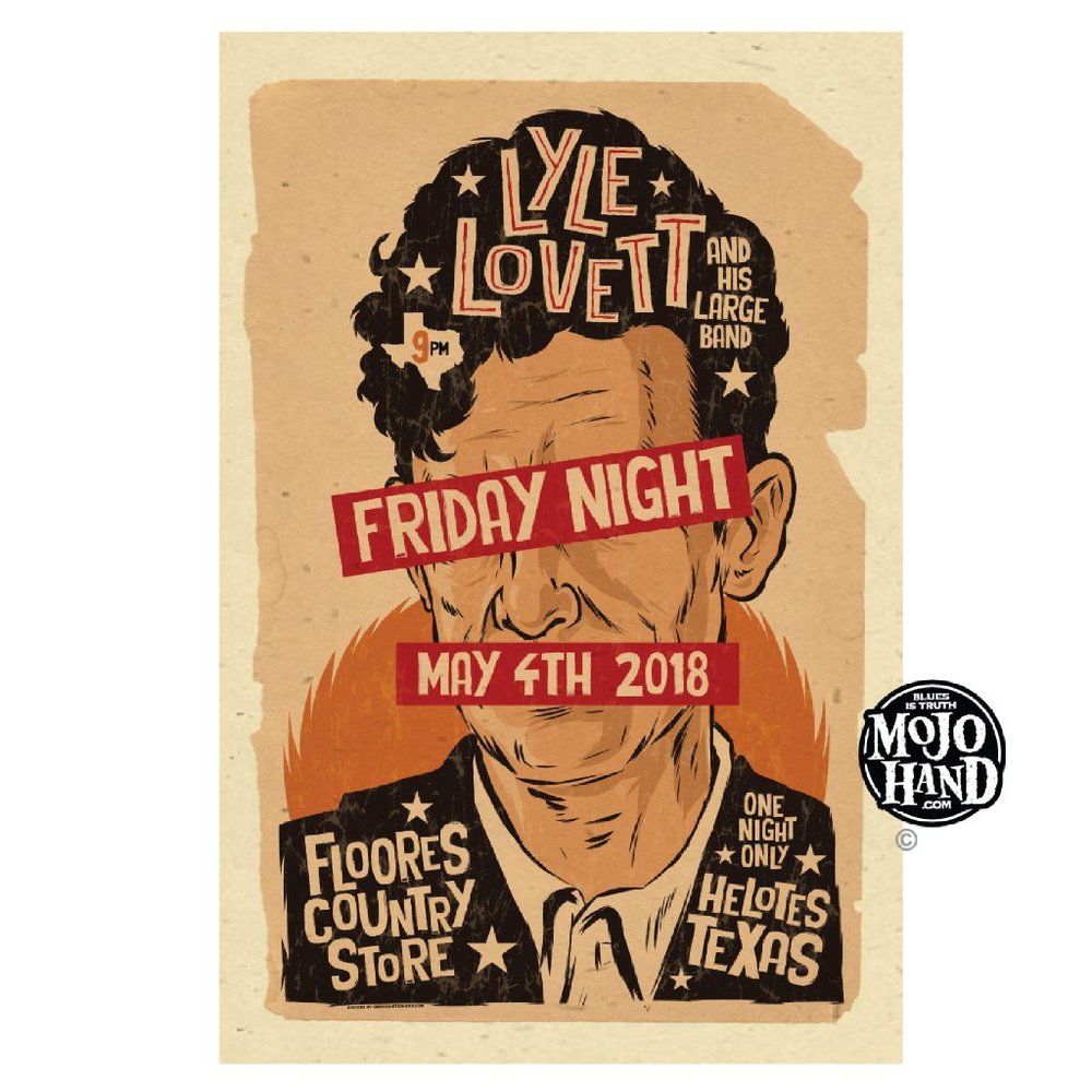 Lyle Lovett tour poster - 2018 - 12"x18" signed by the poster designer